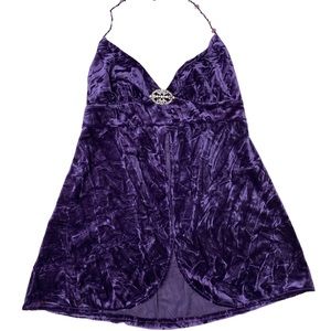 Victoria Secret Purple Crushed Velvet Halter Babydoll Lingerie Set